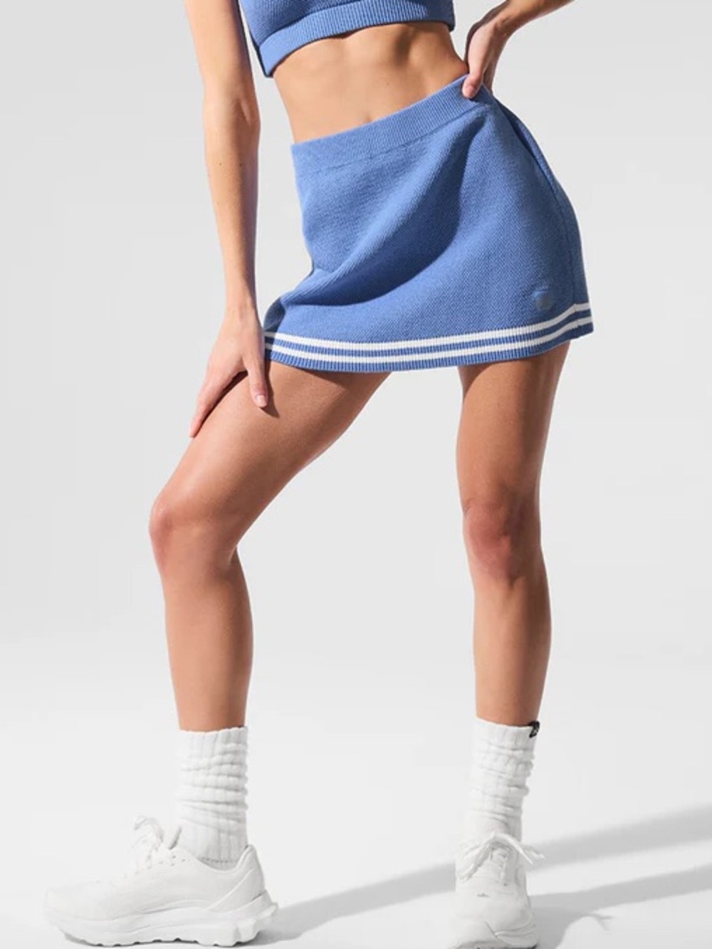 NWOT Alo Tennis Club Sweater Knit Skirt Athleisure Sporty Preppy Skort Blue M